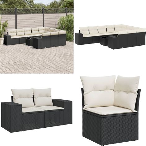 11-tlg. Garten-Sofagarnitur mit Kissen Schwarz Poly Rattan - Gartenmöbel Set - PE-Rattan Möbel - Outdoor Lounge - Esstisch - Sofasatz - Home & Living (1/5)