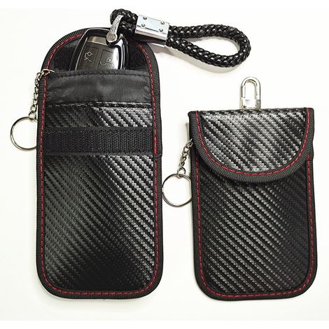 Protection Keyless Go pour clés de voiture, 2 mini-étuis de protection RFID pour clés de voiture avec blindage radio, pochette en cuir et sac à clés. Protection contre les radiations. (1/5)