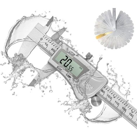 Pied à Coulisse Numériques Digital Etanche + 32PCS Feeler Gauge, 150 mm/ 6 Pouces Calibre Electronique en Acier Inoxydable Fractions/Inch/Métrique, Outil de Mesure Métrique (1/4)