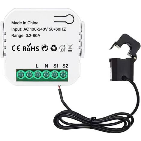 Für Tuya 2-Wege-bidirektionales 1/2-Kanal-WLAN-Energiemessgerät mit Clip, App-Überwachung für Leistungsfaktor und Frequenz zur Verbrauchsanalyse, 1 Kanal