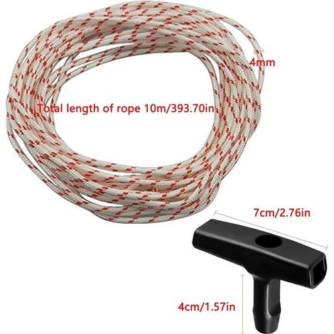 10 Mètres Corde Lanceur Tondeuse,4mm Corde de Lanceur Avec 3 Pièces Poignée de Démarrage (4 mm,3 poignées) Couleur:4 Mm, 3 Poignée (1/5)