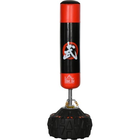 Sacco da boxe autoportante per adulti 60 x 60 x 180 cm nero e rosso con base a ventose PU HOMVRA (1/5)