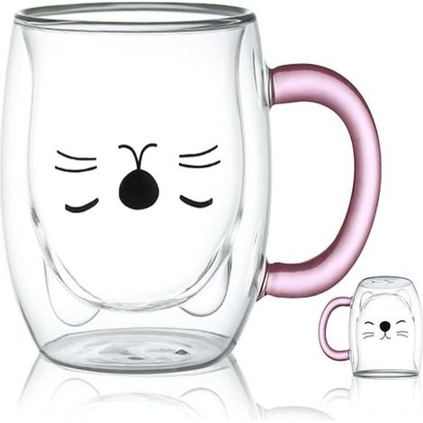Tasse À Double Paroi - Verre Borosilicat Résistant À La Chaleur - Design Chat Et Ourson - 250 Ml (1/5)