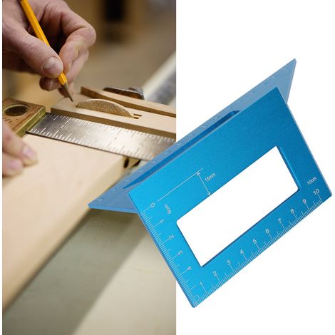 Règle d'angle multifonctionnelle en alliage d'aluminium 45/90 degrés, outil de traçage pour le travail du bois (bleu) (1/5)