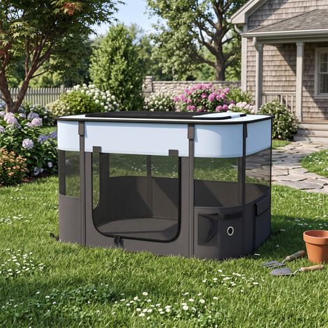 Parc enclos pliable pour chien chat petits animaux en tissu Oxford avec rangement 84 x 64 x 53 cm gris et noir (1/5)