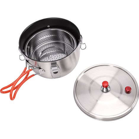 Autocuiseur de camping en acier inoxydable, 2500 ml, idéal pour la randonnée et les voyages. (1/5)