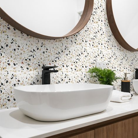 Sticker Mural Carrelage adhésif Cuisine Salle de Bain - 24 STICKERS CARRELAGES TERRAZZO PIANO - 24stickers10x10cm