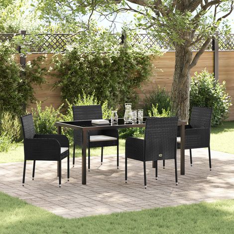 Garden Dining Set with Cushion 5 pcs Black Poly rattan vidaXL (1/5)