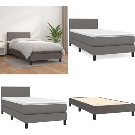 Sommier à lattes de lit avec matelas Gris 90x190 cm Similicuir - Lit Plateforme - Lit Double - Lit Design - Literie - Chambre À Coucher - Home & Living