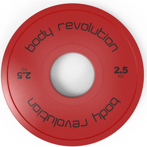 Paire de Disques Fractionnés Body Revolution 2,5 kg (Rouge) – 5 kg au Total, Compatibles Barre Olympique 50 mm, Revêtement en Caoutchouc
