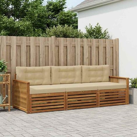 vidaXL Outdoor-Sofagarnitur mit Kissen 3 pcs Natur und Beige (1/5)