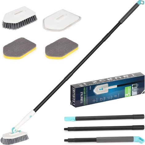 Brosse de Nettoyage 3 en 1 pour Douche – Brosse de Nettoyage rotative à 180° avec Manche de 127 cm de Long – Outil de Nettoyage pour Douche, Baignoire, carrelage, Mur, Sol (Comprend 4 brosses (1/5)