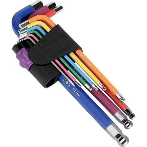Set De Clés Allen Hexagonales De 9Pcs Multicolores À Tête Bombée Hexagonale, Clé Hexagonale Professionnelle À Bout À Bille Avec Code Couleur (1,5 Mm À 10 Mm) Petite Et Compacte Avec Support (1/5)