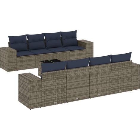 9-teiliges Gartensofa-Set mit Kissen, grau, Polyrattan vidaXL (1/5)