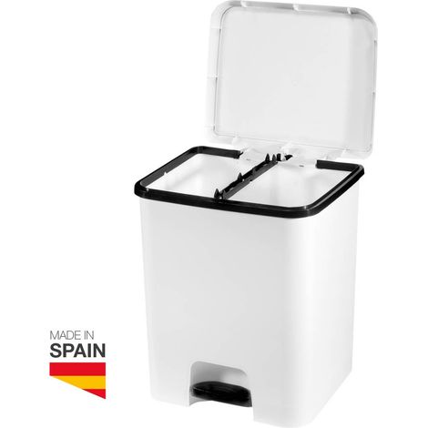 Cubo de basura con pedal y separador 52L Blanco/Negro