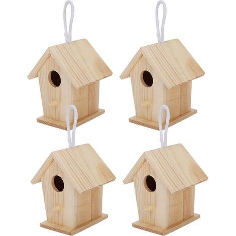 Mini maison d'oiseaux suspendue en bois, 4 pièces, Cage de nids, ornement pour jardin et balcon (1/5)