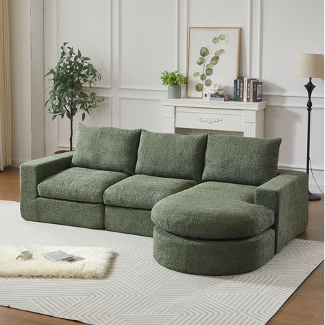 Sofá modular con chaise longue reversible 250 x 160 x 80 cm en chenilla verde OKMYHOME (1/5)
