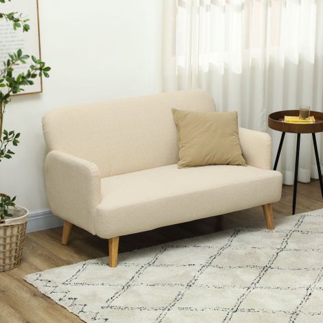 Canapé deux places — Un canapé compact en velours doté de pieds en bois massif généreusement rembourré, revêtu de tissu et équipé d'accoudoirs. Idéal pour le salon ou la chambre à coucher. Couleur : (1/3)