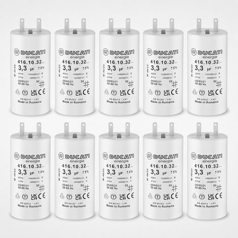 Lot de 10 Condensateurs 3,3 uF pour Volet Roulant SOMFY, SIMU, NICE - Remplacement pour Moteur de Haute Qualite 10Nm - Condensateur Cylindrique Deux Cosses 2,8mm Type Faston - Moteur de Store