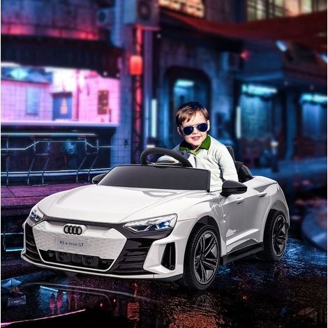 Coche eléctrico infantil 103x58x41 cm, con mando a distancia, música, faros, plástico blanco (1/5)