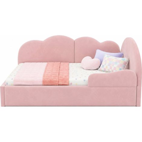 Canapé-lit gigogne en L 90 x 200 cm avec tête de lit nuage, velours rose, lit d’appoint gain de place pour chambre d’enfant ou d’amis - CHICFURN (1/5)