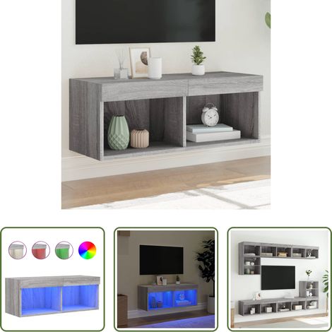 Meuble mural - Meuble TV avec lumières LED sonoma gris 80x30x30 cm (1/5)