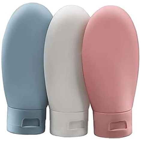 Bouteille de voyage, lot de 3 flacons souples rechargeables et étanches (60 ml) avec étiquette et pochette de transport transparente pour liquides (1/5)