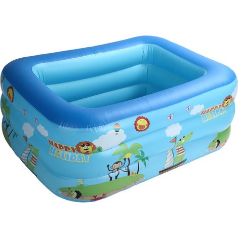 Piscine gonflable rectangulaire à motif zoo, épaisse, avec ballons et trois couches de fond à bulles. (1/5)
