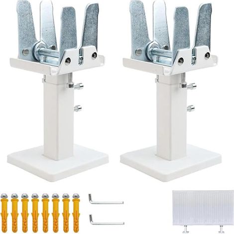 Lot de 2 supports de radiateur -  En acier réglable - Pieds de radiateur pour radiateurs à panneau - Blanc + argenté (1/5)