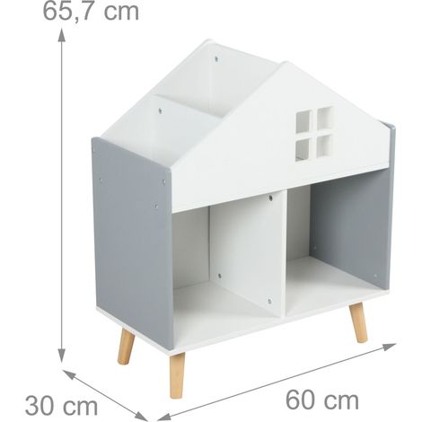 Libreria per bambini a forma di casa con 6 scomparti 120 x 90 x 30 cm in MDF bianco 130017701