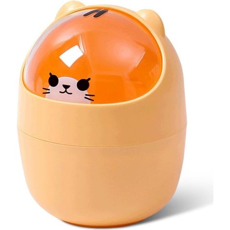 Bardusch Mignon mini panier de bureau en forme d'animal de chat Panier à papier avec couvercle basculant Mini poubelle à poser Petite poubelle (Jaune) (1/5)