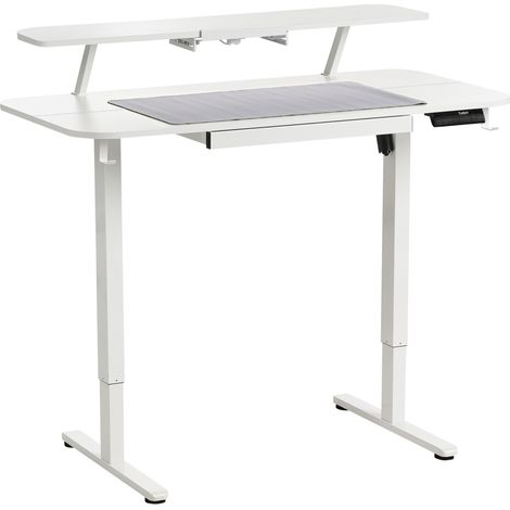 Escritorio de altura regulable eléctrico con alfombrilla para ratón para usar de pie o sentado moderno escandinavo 120 x 60 cm puerto USB tablero y patas blancos Wilbanks (1/5)