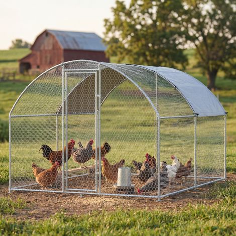 Gallinero para Exterior 2,8x3,4x1,9 m Cubierta de Tela Oxford Anti-UV Impermeable Pestillos para 10-16 Gallinas Plata