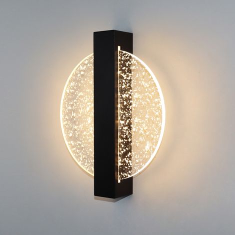 Applique murale intérieure LED 6W, applique murale ronde moderne en acrylique noir, lumière chaude, convient pour l'éclairage mural des chambres