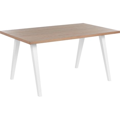 Mesa de comedor madera clara blanco 150 x 90 cm tablero MDF roble patas Lenister