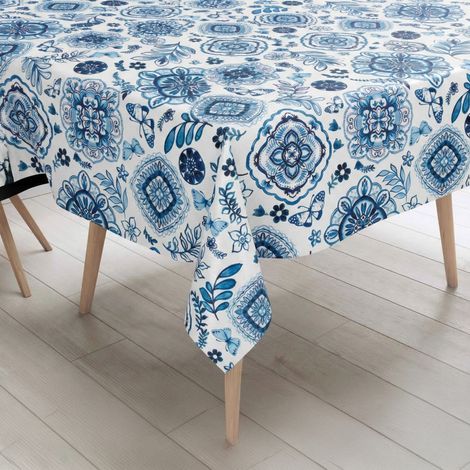 Tovaglia Plastificata PVC LIMA “Capri Blu” Impermeabile Lavabile, Retro Felpato Antiscivolo, Made in Italy Cm. 140x100 x4 persone