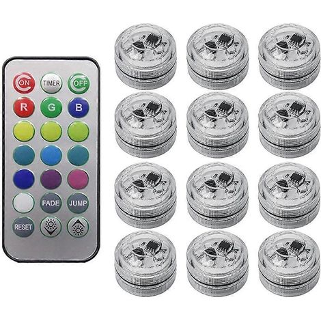 Lot de 12 lampes d'ambiance LED colorées sans fil pour intérieur de voiture, avec télécommande et piles, pour vase ou piscine.