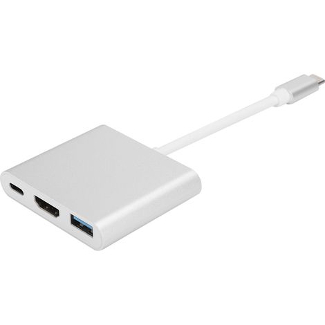 Adaptateur USB-C vers HDMI 3 en 1 multifonction portable avec coque en métal (argent) (1/5)