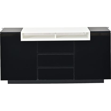 Madia soggiorno 140x40x68 cm nera lucida con 2 ante, 3 cassetti e LED HOMVRA (1/5)