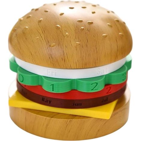 Lustiger, drehbarer Burger-Kalender, originelle Schreibtischdekoration, einzigartiges Geschenk für Büro und Zuhause