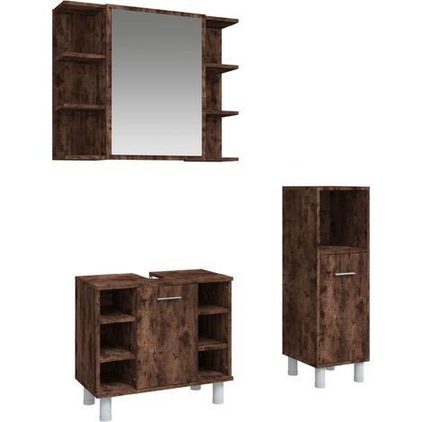 Maison Exclusive - 3-tlg. Badmöbel-Set Räuchereiche Holzwerkstoff