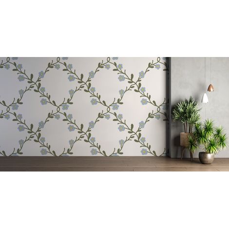 Papier peint géométrique - treillage de roses grimpantes - 300 x 250 cm (1/2)