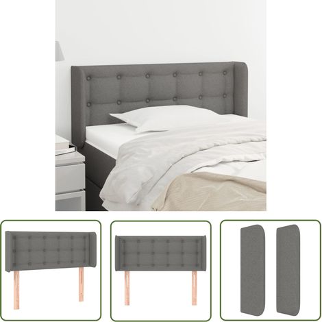 The Living Store Tête de lit avec oreilles Gris foncé 83x16x78/88 cm Tissu - Tête De Lit - Têtière De Lit - Literie - Meuble De Chambre - Chambre À Coucher (1/5)