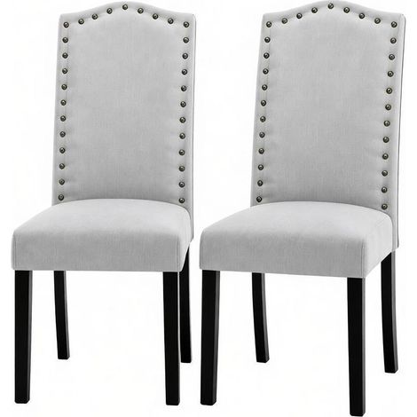 Set de 2 sillas de comedor modernas de lino gris claro con estructura de madera (1/5)