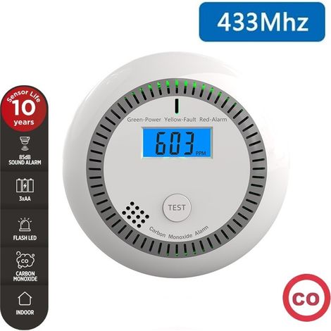 Rilevatore di Monossido di Carbonio Interconnesso RF433 a Lunga Durata