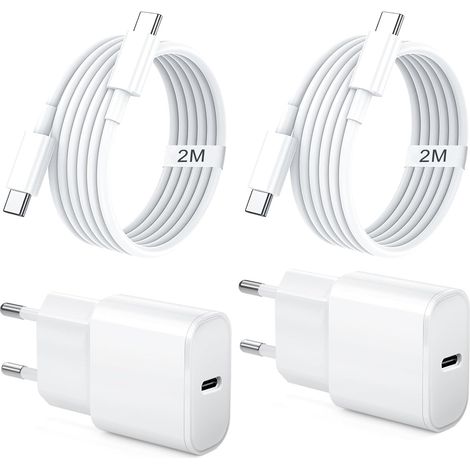 Chargeur Rapide pour 17 16 15, 2Pack 20W Chargeur USB C et 2M Type C Câble Charge Secteur Mural Adaptateur Alimentation pour 17/17 Air Pro Max/16 Pro Max/15 Pro Max, USB C Prise (1/5)