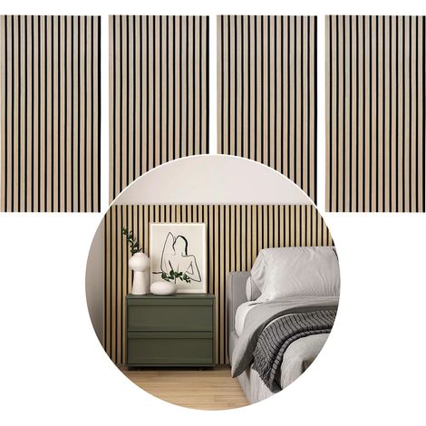 Jiubiaz Isolation accoustique Lot de 8 panneaux acoustiques aspect bois en MDF 60 x 120 x 2,1 cm bois de chêne