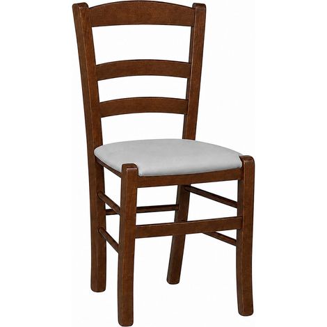 Sedia da sala da pranzo paesana in legno noce scuro con sedile grigio ghiaccio (1/5)