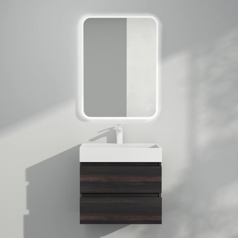 Mai & Mai Mobile Bagno sospeso60x38x56cm, Mobile da Bagno con 2 Cassetti Include Lavabo Bianco 60cm & Miscelatore a Muro Argento (1/5)