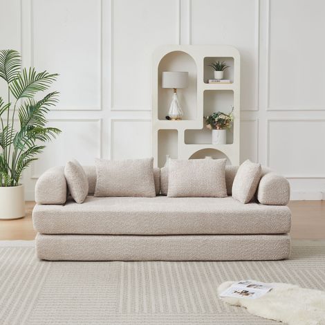 Canapé-lit 4 en 1 en tissu chenille, dossier réglable, 4 configurations. Aucun assemblage requis, revêtement antidérapant granuleux, résistant aux taches et adapté aux animaux, livré avec 4 coussins,  (1/5)